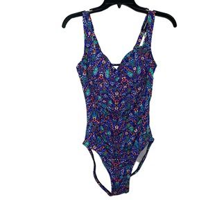 Swim Solutions Tummy-Control Shirred One-Piece Swimsuit, 12 blue